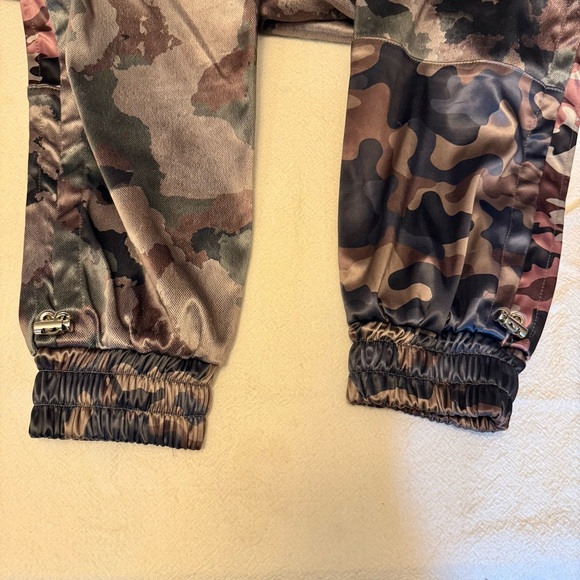 ♥️ Maniere De Voir Satin Camo Cargo Pants Joggers khaki pink purple 8 MDV - Picture 13 of 15
